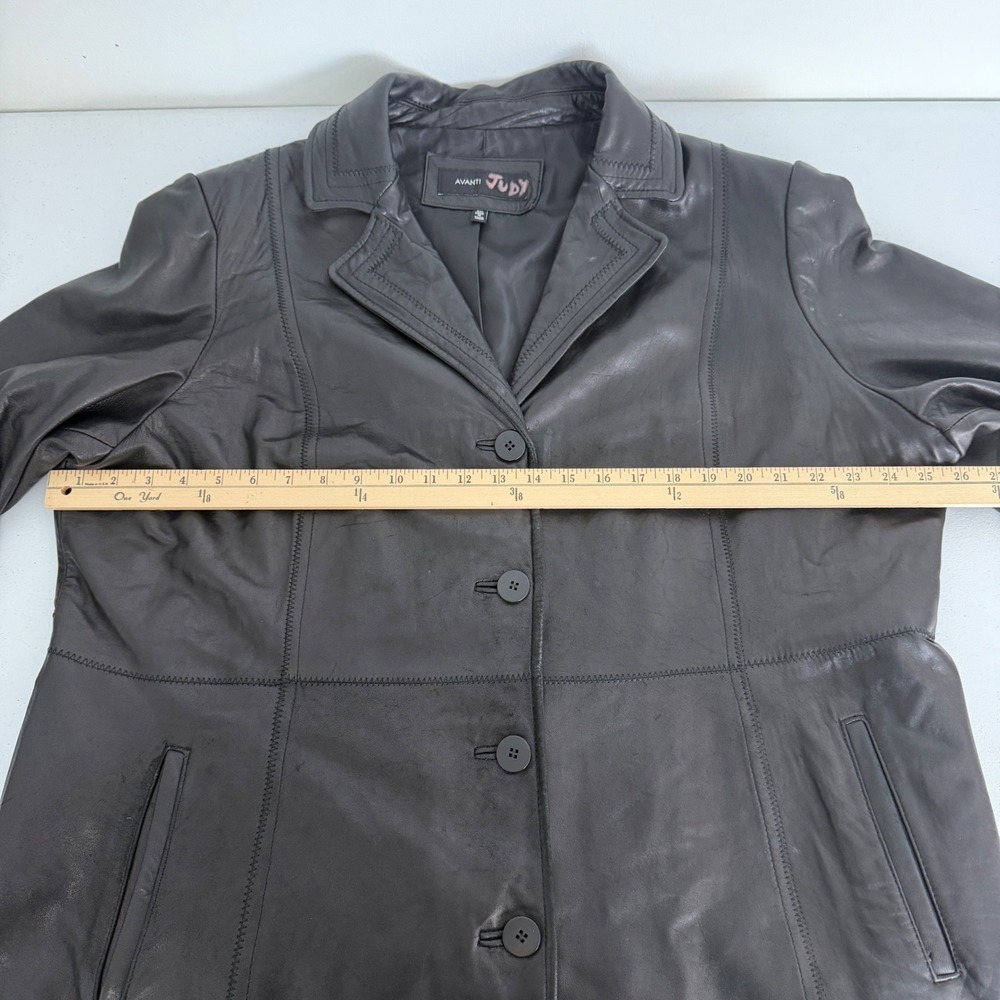 Avanti Black Genuine Leather Trench Coat Jacket Womens Plus 3X Mid Length - Picture 13 of 15